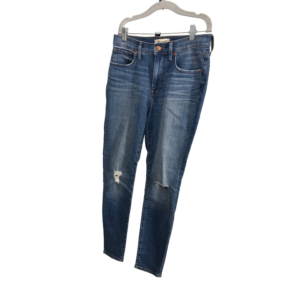 Madewell 9in Mid Rise Skinny Jeans Knee Distressed Blue‎ Denim Womens Size 27